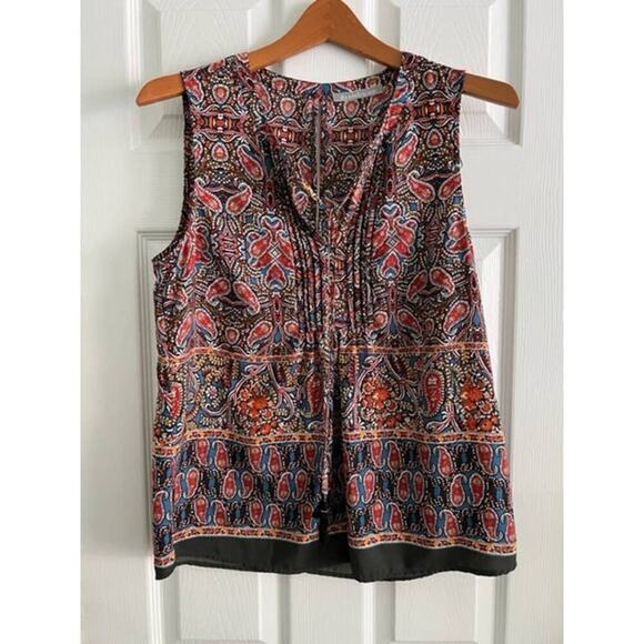 Daniel Rainn V Neck with Tie Paisley Blouse Top- Size S - Picture 1 of 4